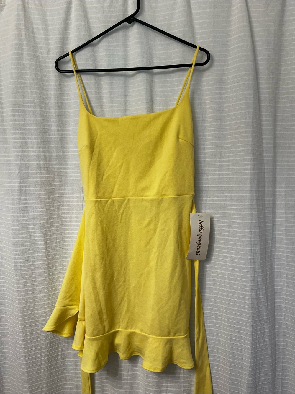 Sunny Yellow Spaghetti-Strap Ruffle-Hem Mini Dress